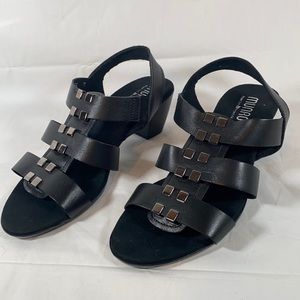 Munro Womens Maggie Black Leather Heel Sandals 9W